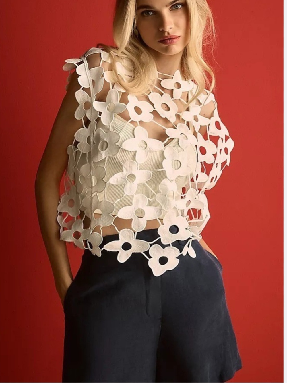 Anthropologie Maeve Floral Lace Vest
